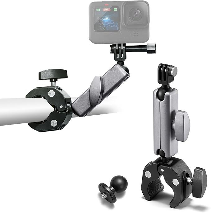 Clamp Camera Mount, Bike/Bicycle/Motorcycle Handlebar Mount for DJI camera | Action 6/5 Pro/4 3/Osmo Nano/Hero 13 12 11 10 9 8 7/Insta 360 X4 X5, with 360° Dual Ball Head, 1/4" Thread Interface Arm by DFTIM