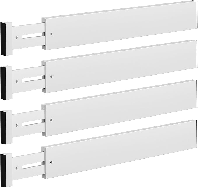 4 PCS Drawer Divider, 17"-22" Adjustable Bamboo Drawer Dividers Organizers, Expandable Separators for Kitchen, Clothes, Dressers, Home, Office, White by Unknown