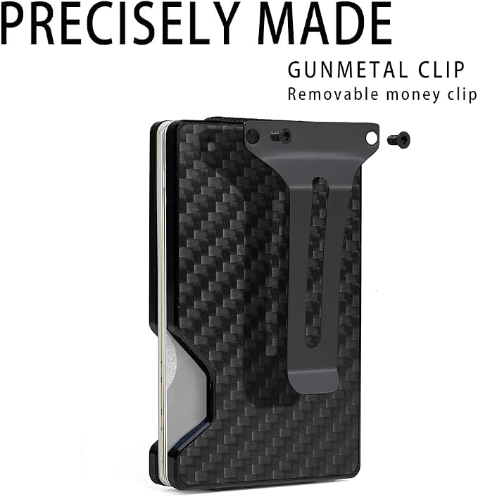 Carbon Fiber Minimalist Wallet for Men, Slim Metal RFID Blocking Wallet Credit Card Holder Money Clip & Cash Strap, Scratch-Resistant Holds 15 Cards,Ideal Gift for Men | Matte Carbon Fiber - Image 8