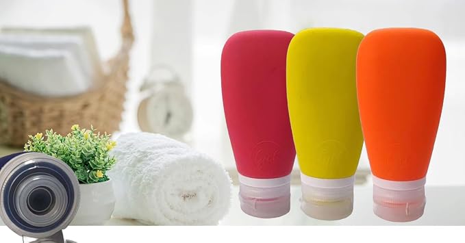 Travel Bottles for Toiletries, TSA Approved 3 oz Leak Proof Silicone Soft Refillable Squeeze Travel Size Containers BPA Free for Cleansers, Lotions, Shampoo, Conditioner (red,yellow,blue,orange) - Image 3