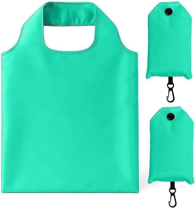 2 Pack Foldable Shopping Bag, Reusable Grocery Bag, Emerald Green | Waterproof Nylon, 35 Pounds Weight Capacity, Pocket Size Carrier by Unknown