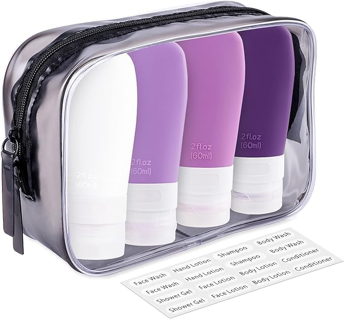 INSFIT Travel Bottles for Toiletries, TSA Approved 3oz Travel Size Containers, BPA Free Leak Proof Squeezable Silicone Tubes for Shampoo Conditioner Lotion Body Wash with Labels by INSFITPortableTravelBottles