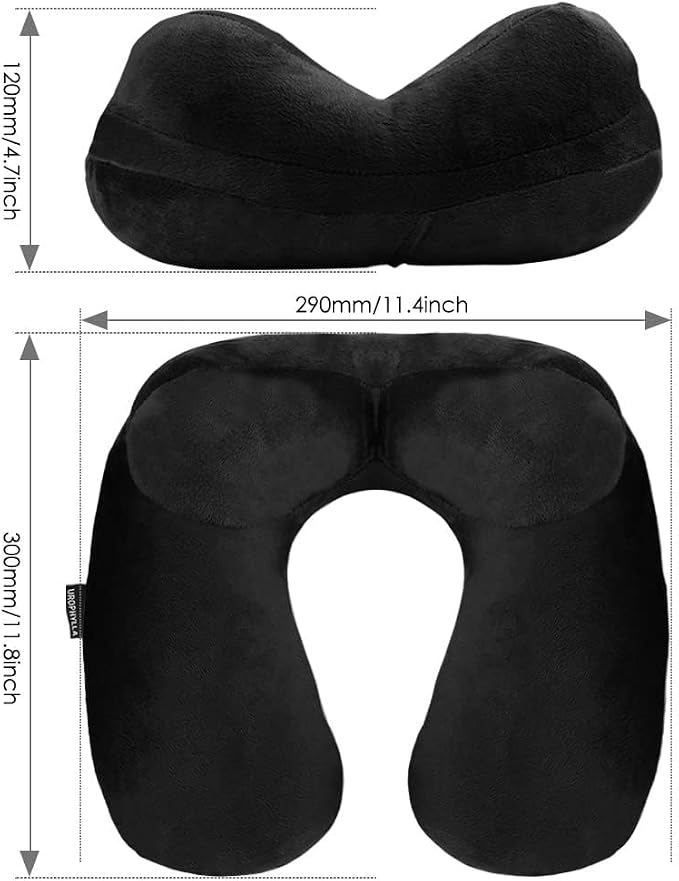 Inflatable Travel Pillow, Soft Velvet Inflatable Neck Pillow for Traveling, Airplanes, Train, Car, Office with Compact Bag, Breathable Washable Cover, Suit for Adults Sleeping - Black - Image 5