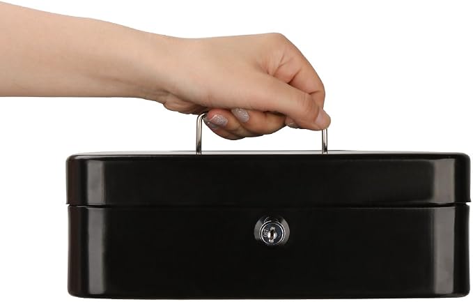 Decaller Large Cash Box with Money Tray, Metal Money Box with Key Lock for Home or Business, 9.83" x 7.82" x 3.41", Black - Image 6