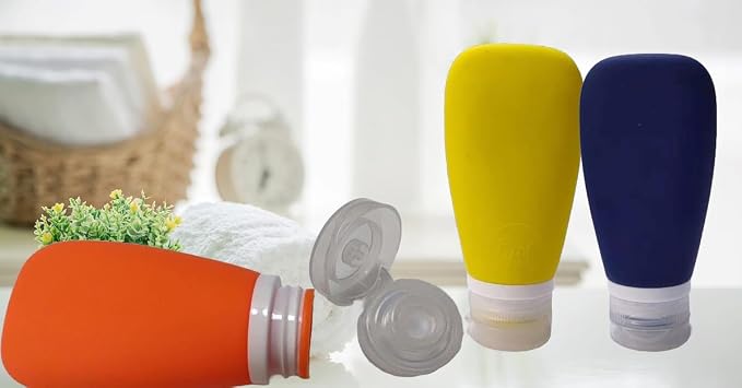 Travel Bottles for Toiletries, TSA Approved 3oz Leak Proof Silicone Refillable Squeeze Travel Size Containers BPA Free for Cleansers, Lotions, Shampoo 3pk (Orange-Blue-Yellow). - Image 4