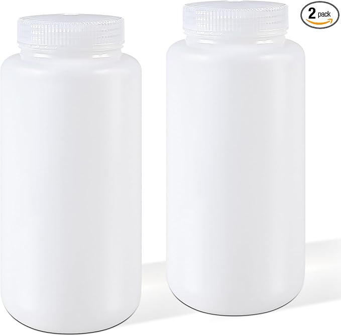 DEMORA 32 oz Plastic Bottles with Lids, Airtight Refillable Wide Mouth Travel Bottles for Toiletries, HDPE Food Grade Plastic Containers for Liquids Pill Water Sample Lab Reagent (Translucent, 2 Pcs) by DEMORA