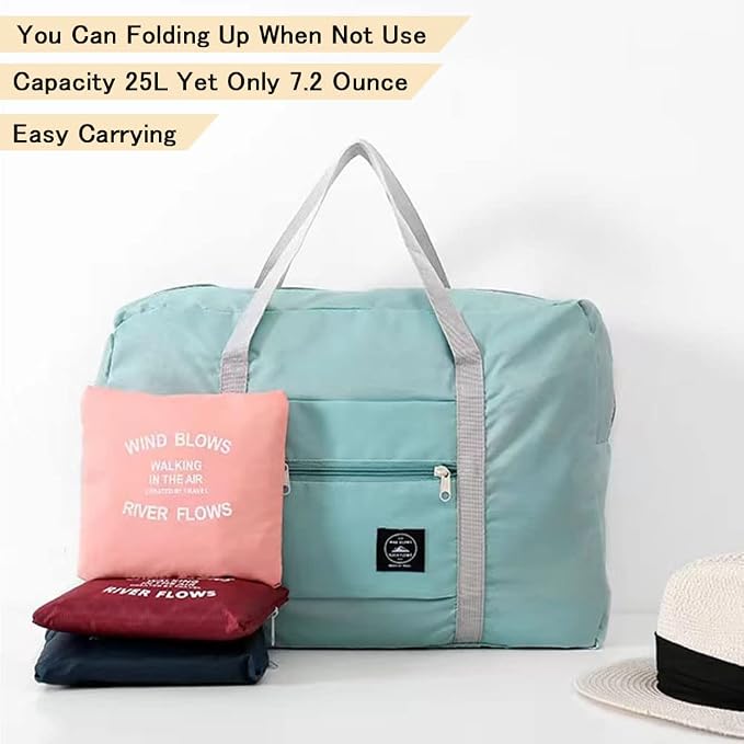 2 Pack Foldable Travel Bag Waterproof Travel Duffel Bag,Women Ladies Man Canvas Weekender Bag Overnight Carry-on Tote Duffel in Trolley Handle (Pink&Blue)… - Image 6