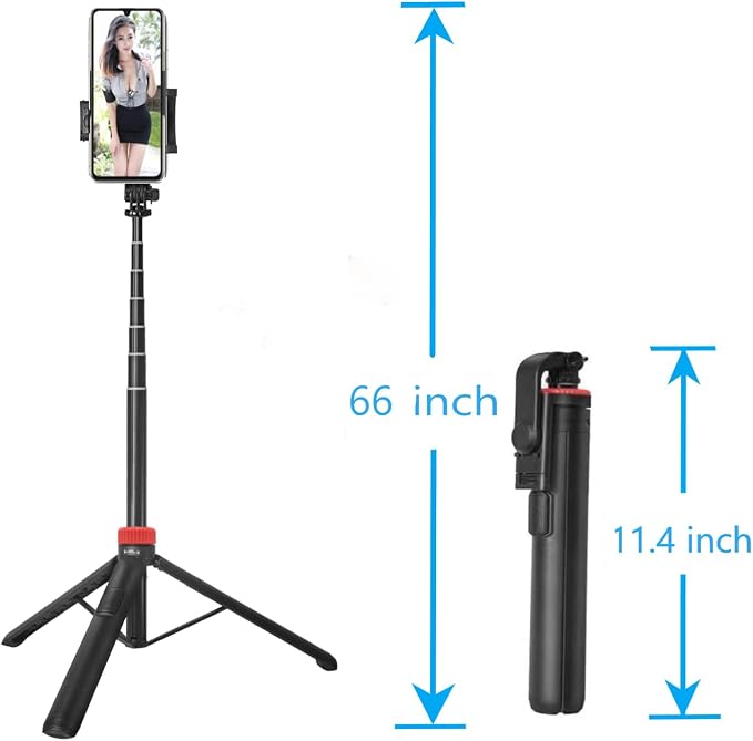 66" Tripod for iPhone & Camera, Portable Phone Tripod with Rechargeable Remote Control and Rotate Phone Stand, Selfie Stick for iPhone/Gopro and Cameras (red, 66 in) - Image 6