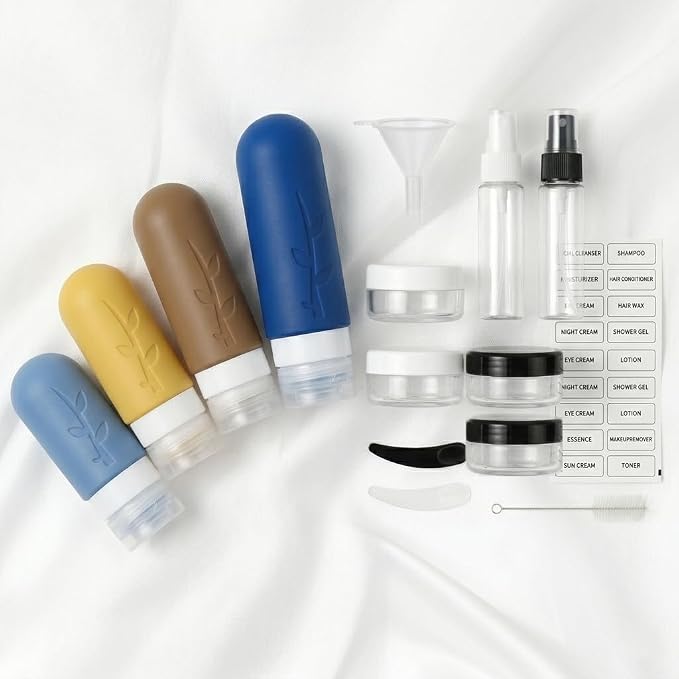 DEPOZA Travel Bottles Kit (16 Pack) - TSA Approved, Leak Proof Silicone Squeezable Containers for Toiletries. Complete Set with Jars, Sprayers & Bag (Dark blue) - Image 6