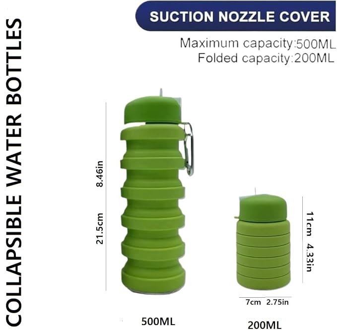 Collapsible Water Bottles 3 Pack 500ml (Black+Blue+Green) | Travel Portable Sport Water Bottle, Silicone Foldable Water Bottles for Gym Camping Outdoor Hiking. - Image 2