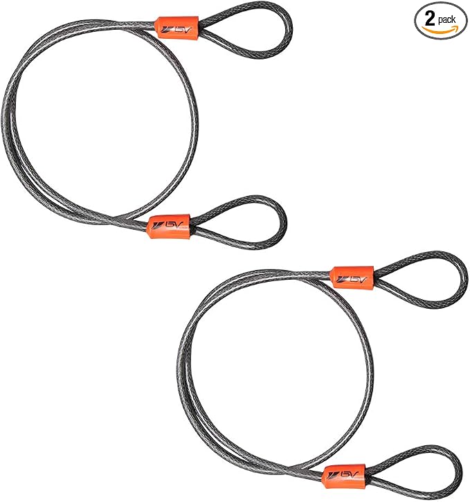 BV 2.5FT Bike Cable with Loops-5mm (3/16 Inch) Cut-Resistant Braided Steel Cable-Versatile & Weatherproof-Small Security Cable Lock, Security Chain for Padlock, Chain Lock, Wire Lock (Pair) by BV