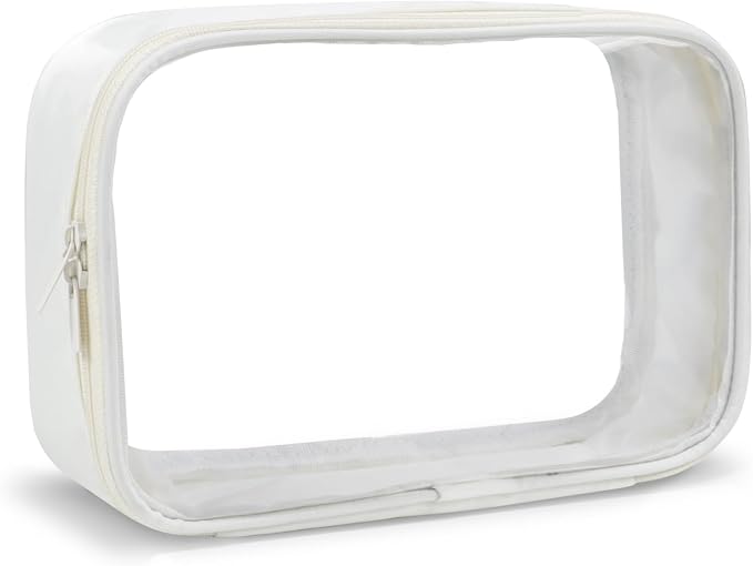 Moyad TSA Approved Toiletry Bag Clear Quart Size Travel Bags Makeup Bag | Large Opening, for Men and Women, Carry on Airline Compliant, Transparent Liquids Pouch, Beige by Moyad