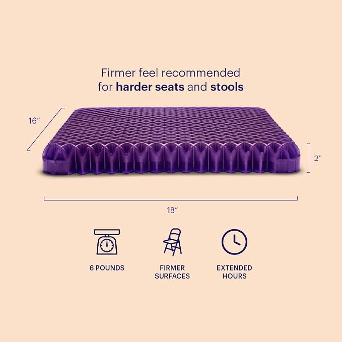 Purple Royal Seat Cushion, Portable 2 Inch Gel Seat Cushion, GelFlex Grid | Handles for Car, Office Chair, Stadium - Pressure-Reducing for Hard Seats, Temperature-Neutral, No-Slip - Made in USA - Image 2