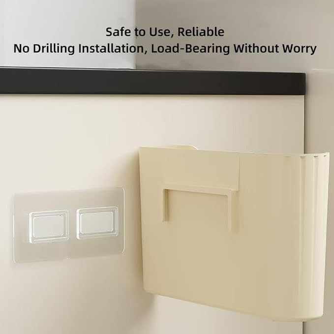 Wall-Mounted Storage Rack,No-Drill Adhesive Storage Box Inside The Cabinet Door,Suitable For Smooth Surfaces Like Bathrooms,Kitchens,Laundry Rooms (Cream White) - Image 3