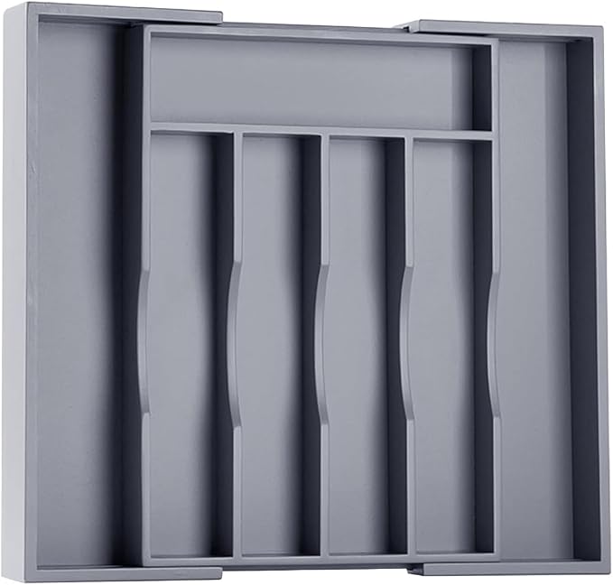 Kitchen Silverware Drawer Organizer and Storage Bamboo Wood Cooking Utensil Holder Cutlery Knife Jewelry Spice Rack Spoon Fork Multi Cabinet Organization Bathroom Counter Expandable Adjustable Tray - Image 8