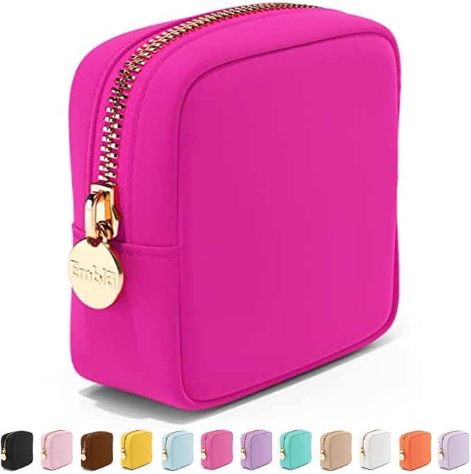 Embla Makeup Bag Travel Cosmetics Pouch and Toiletry Bag, Nylon Zipper Pouch Purse, Cute Make Up Organizer Storage Tote for Women Girls, Waterproof Travel Skincare Case, Small Makeup Bags, Fuchsia by Embla