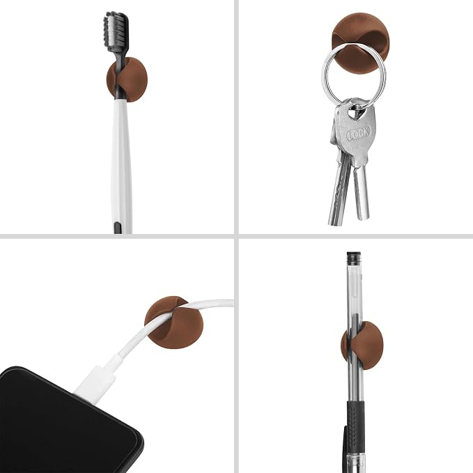 12PCS Coffee Adhesive Cable Clips Cord Organizer for Wire Management | Residue-Free Strong Adhesive, No-Drill Install, For Charger Headphone Cords, Home Office Desk Car Nightstand, Wire Organizer - Image 6