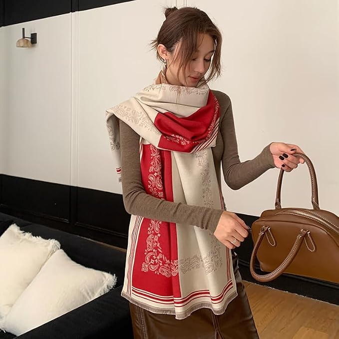 WaJuemy Winter Scarf for Women Dressy Evening Pashmina Shawl Wraps Open Front Poncho Blanket Fashion Travel Shawls Cape Wrap - Image 3