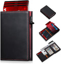 Wallet for Men Full Grain Leather Wallet with 2 ID Windows RFID Blocking Trifold Pop Up Credit Card Holder Wallet 9-11 Cards Slim Minimalist Genuine Leather Wallet for Men-Black Red by Unknown