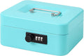 Jssmst Medium Cash Box with Combination Lock - Durable Metal Cash Box with Money Tray,light blue,7.87 x 6.3 x 3.35 inches by Jssmst
