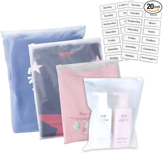 Belit 20 Pcs Travel Luggage Organizer Bags, 4 Sizes Packaging Bags for Clothing, Cosmetics, Toiletries, Reusable Plastic Zipper Bags for Hospital Bag, Travel Storage, Home Storage by Belit