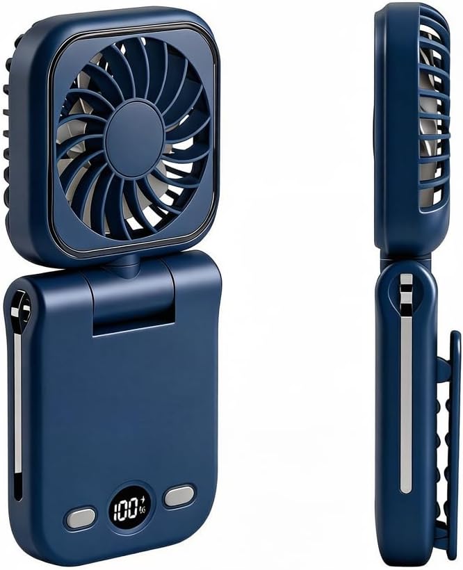 Mini Portable Handheld Clip On Rechargeable Personal Hand Fan with LED Display, Pocket Battery Operated 100 Speed Adjustable Small Fan for Travel/Outdoor/Concerts/Lash/Makeup/Gift(dark blue) by Unknown