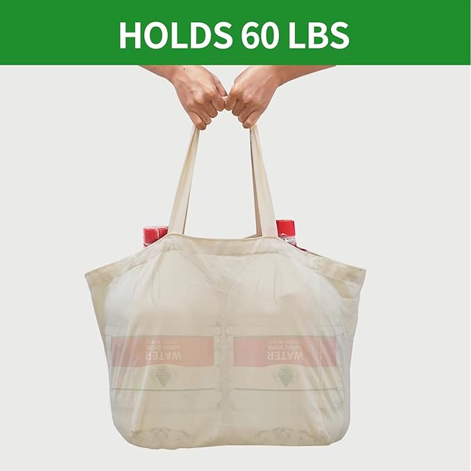 Canvas Reusable Grocery Bags Heavy Duty, 8.3 gal Foldable Large Tote Bag with Handles, Holds 60 lbs & Washable Eco-friendly Bags with 5 Pockets, Off white 1 Bags - Image 5