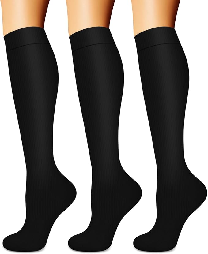 Compression Socks for Women & Men (3 pairs) - Best Support for Nurses, Running, Hiking, Recovery & Flight Socks by BLUEENJOY