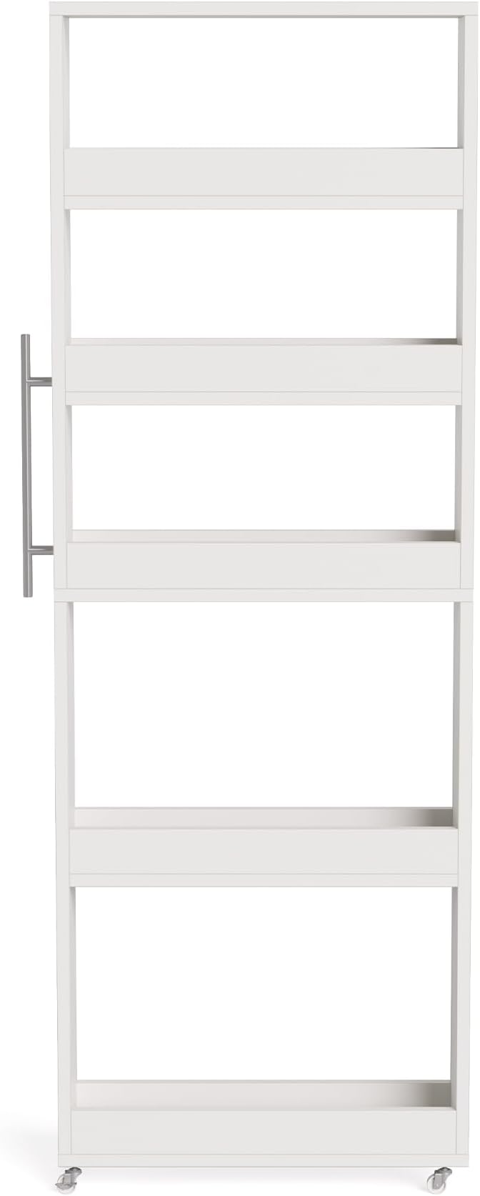 LITTLE TREE 63-Inch Slim Storage Cart on Wheels, 5-Tier Tall Narrow Mobile Shelf Organizer, Rolling Utility Cart with Metal Handle for Kitchen, Dining Room, Small Spaces, White - Image 10