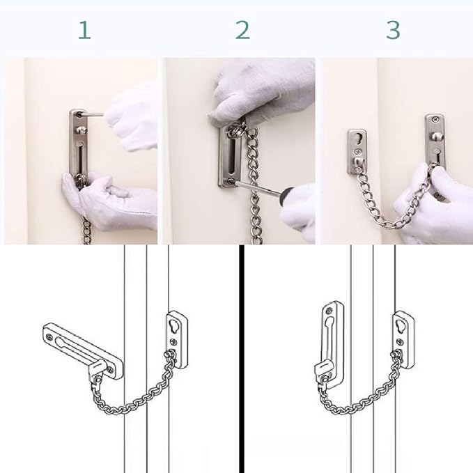 KAFENDA Security Door Chain Lock,Door Locks for Kids Safety | Stainless Steel Hotel Door Lock With Spring Button,Sturdy Door Chains for Front Door,Door Safety Locks from Inside - Image 5