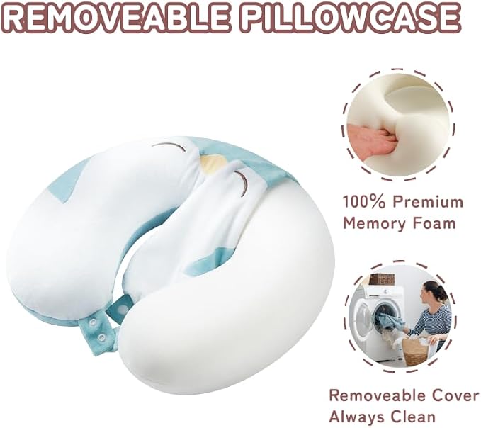 Memory Foam Travel Neck Pillow for Teens and Adults, Penguin Design | Removable cover, machine washable, 360-degree head & chin support, 17 in neck size for teens and adults, car & airplane use - Image 3