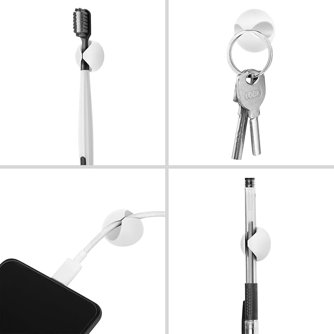 12PCS White Adhesive Cable Clips Cord Organizer for Wire Management | Residue-Free Strong Adhesive, No-Drill Install, For Charger Headphone Cords, Home Office Desk Car Nightstand, Wire Organizer - Image 6