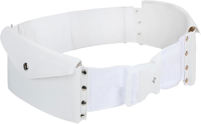 Ihram Belt for Men Hajj Umrah Adjustable Hajj Belt with Front Pockets PU Ihram Money Belt Waist Packs Anti Theft for Hajj Umrah, Fits Up to 50” Waist, White - Image 2