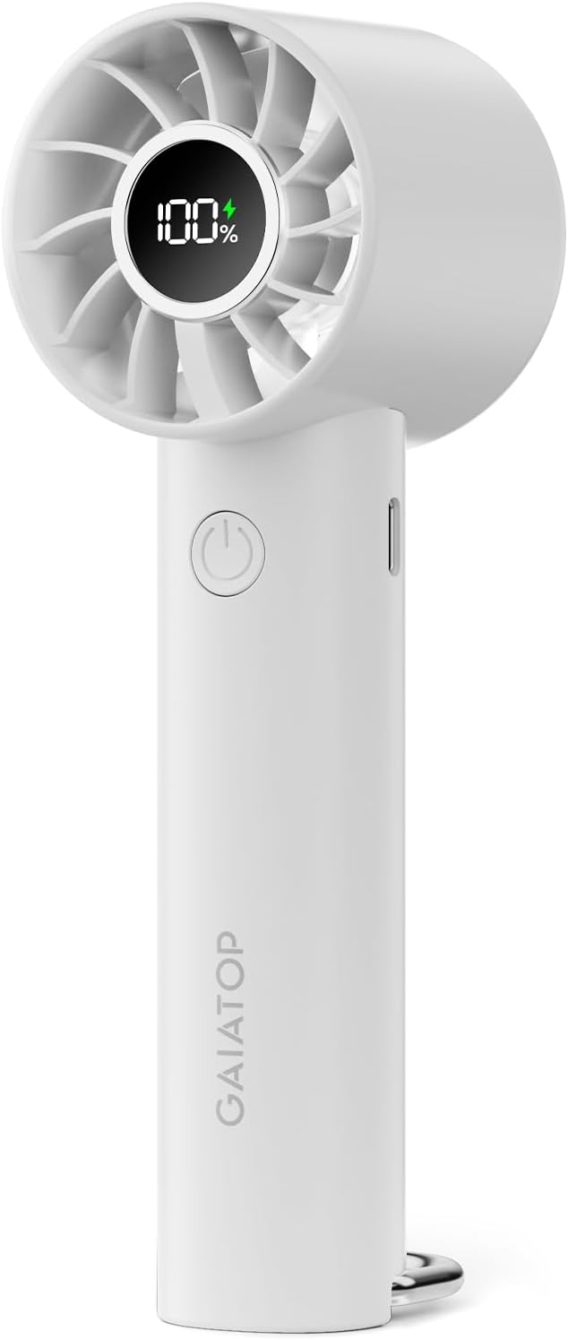Gaiatop Portable Mini Fan, 3 Speed Handheld Fans with Power Display Flashlight, USB Rechargeable Battery, Lightweight Personal Cooling for Women Men Indoor Outdoor Travel White by GAIATOP