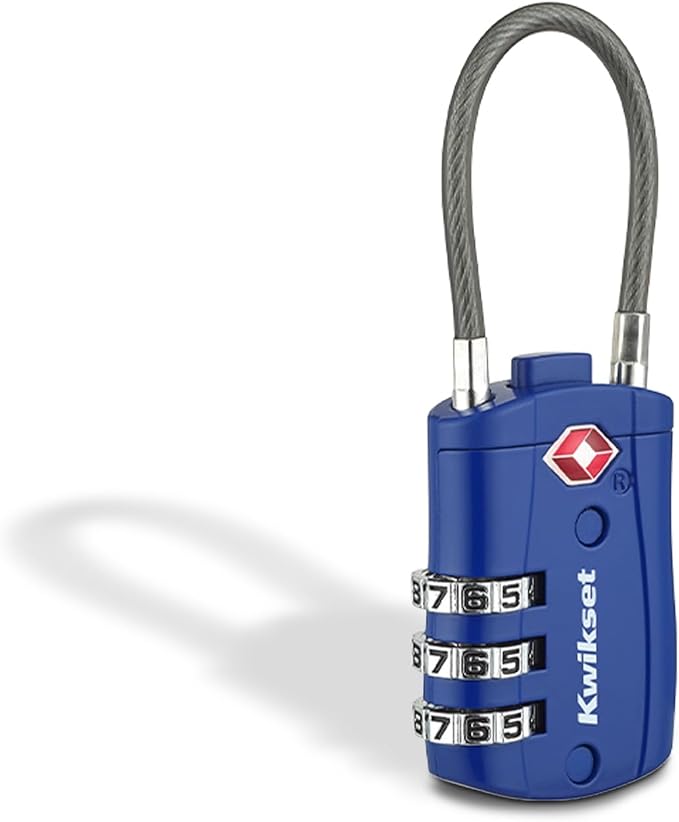Kwikset TSA Approved Combination Luggage Lock with Cable, 1-Pack, Blue | Blue Body Is Easy to Spot in A Bag; Flexible Cable Shackle and Resettable Code, 1-3/16 in Body by Unknown