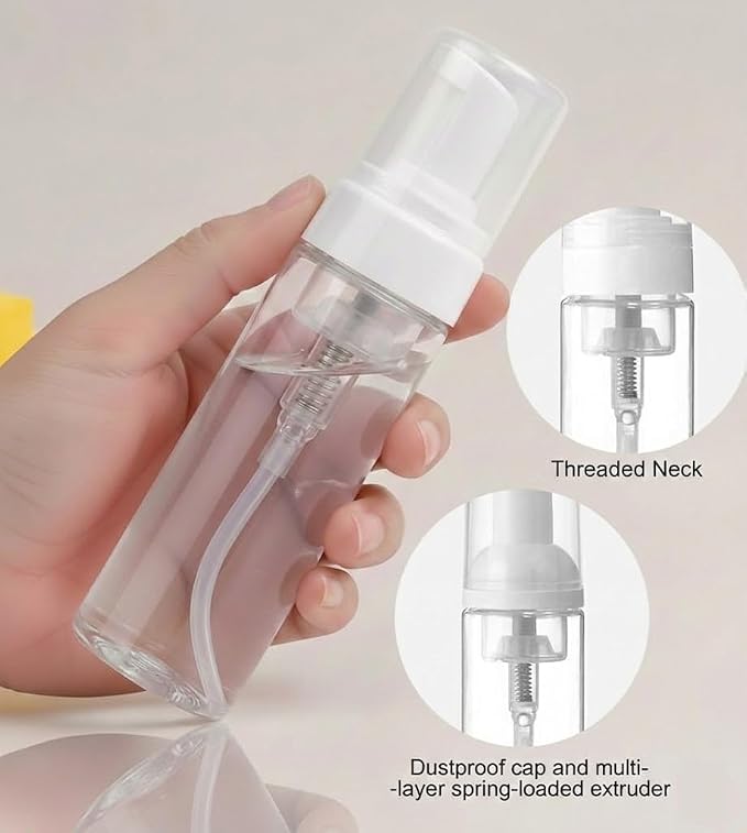 3-Pack Travel-Sized Foaming Pump Bottles - Empty Foaming Liquid Soap Dispensers - for Refillable Travel Hand Soap Shampoo Foaming Castile Cosmetics - BPA Free (100ml/3.3oz) (Clear) - Image 3