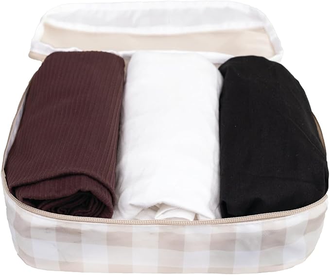 Packing Cubes for Travel, 6-Piece Large Packing Cube Organizer Set for Suitcase, Duffel Bag, Luggage, Multiple Sizes Travel Essentials (Beige Gingham) - Image 4