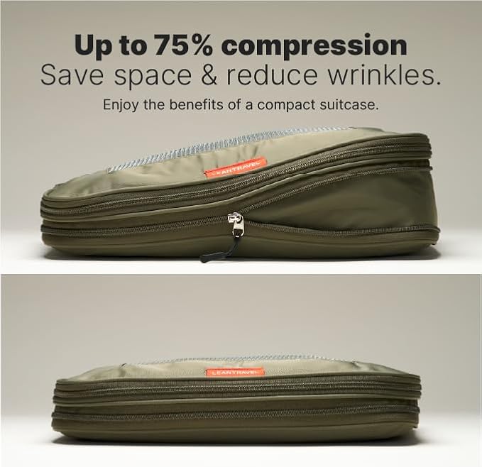 LeanTravel Premium Compression Packing Cubes for Travel - Suitcase Organizer Bags with Double Zipper & Breathable Mesh Panel - Space Saving Carry On Luggage Essentials (6-Pack, Olive Green) - Image 3