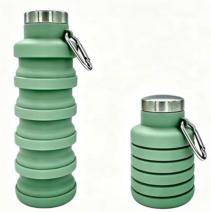 YCT Collapsible Water Bottle 17oz（500ml），Travel Portable Sport Water Bottle，Reusable Silicone Foldable Water Bottles for Gym Camping Hiking (Green) by YCT
