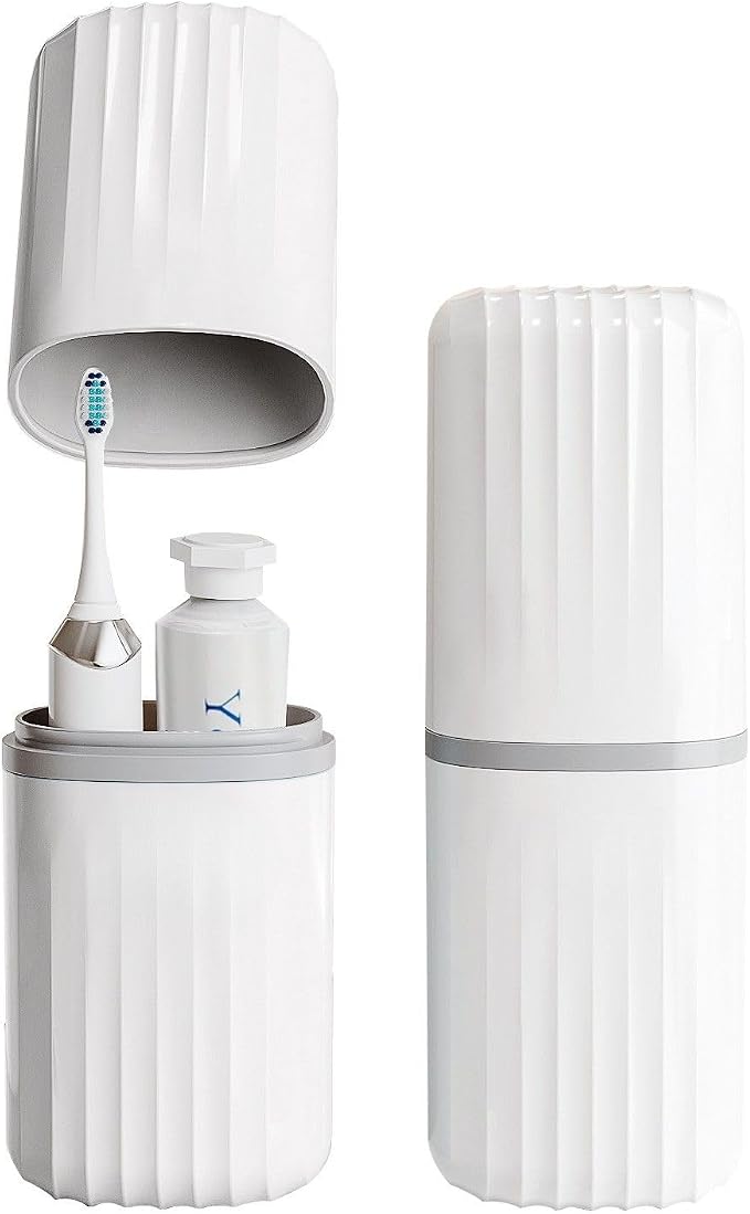 Topavatop Toothbrush Travel Case, 2 in 1 Toothbrush Holder and Rinse Cup, Large Capacity Toothbrush Cup with Cover, Portable Travel Toothbrush Holder for Traveling, Camping, Trip - 1Pcs - White - Image 9