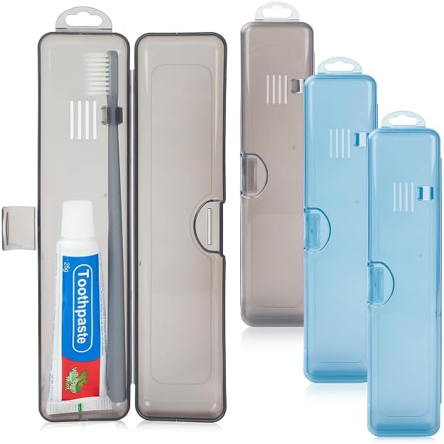 Travel Toothbrush Holder (4-Pack, Gray,Blue) | Portable Travel Toothbrush Case Carries Toothbrushes and Toothpaste, Suitable for Travel, Home, And School by Buyitnow