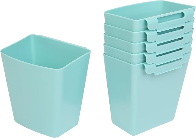 6 Pack Hanging Cup Holders for Rolling Carts, Teal, 2.4in x 3.5in x 4.5in by AYVANBER