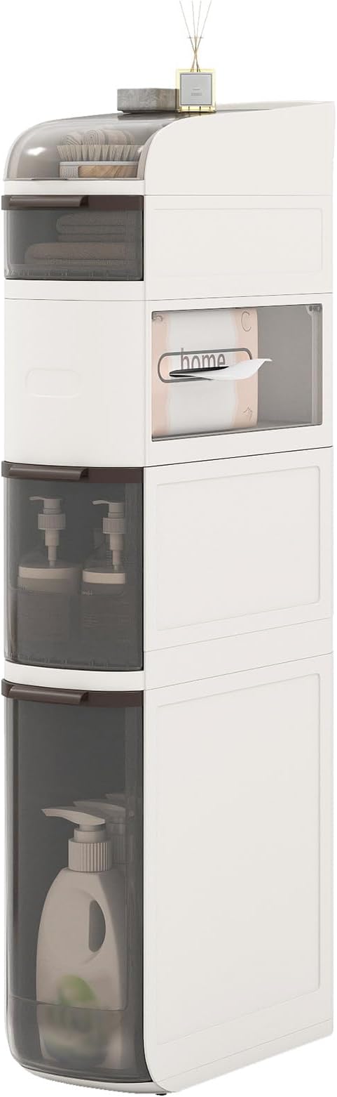 GIANTEX 5-Tiers Narrow Bathroom Storage Cabinet (17'' x 7''x 38.5'') | Slim Rolling Toilet Paper Organizer w/ Drawers, Tissue Box, Movable Plastic Storage Cart for Laundry Living Room Kitchen by Giantex