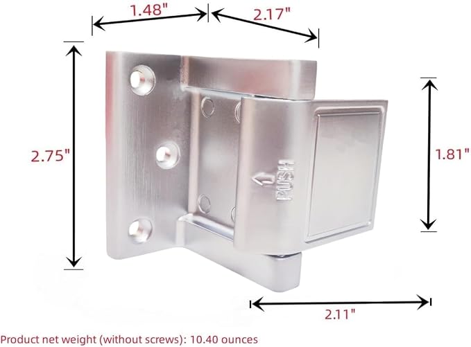 1 Pack Door Lock Reinforcer Privacy Door Latch for，Hotel Security Door Lock ，Privacy Door Latch for in-Swinging Doors Extra High Home Door Security Lock Silver - Image 3