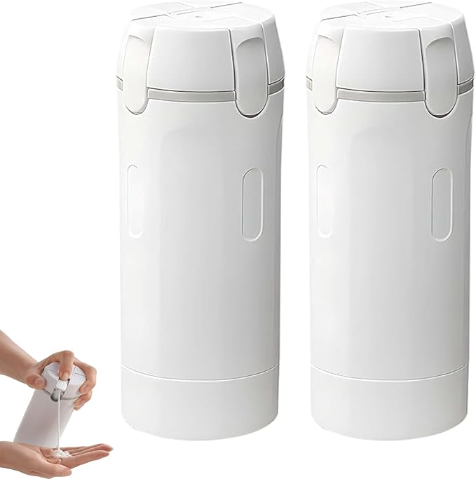 4 in 1 Travel Dispenser Bottle, One-Press No Squeeze Toiletries Set | TSA Approved 4x30ML Leakproof Travel Containers, Refillable Shampoo Lotion Bottles with Labels & Scale, Cream 2White by Unknown