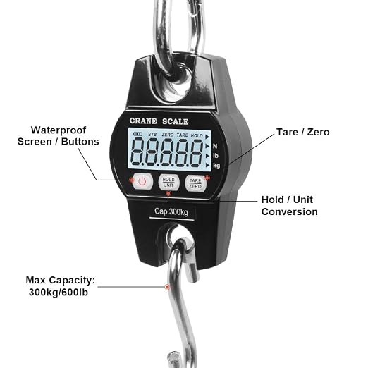Fuzion Hanging Scale 660LB - Heavy Duty Crane Scale with Aluminum Body | Stainless Steel Hook, Hold/Tare Function, Large Display, Digital Hanging Scales for Weighing Animals, Hays, Fish, Luggage - Image 4