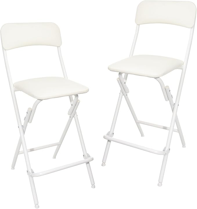 Amazon Basics Folding Bar Stool with Footrest, Portable, Sturdy, Space-Saving Storage, 300lb Capacity, 24" Height, White, Set of 2 by AmazonBasics