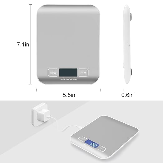 Digital Shipping Scale,Stainless Steel Panel, Accurate Portable Postal Scale for Packages, Small Business,Kitchen, Food, Handmade, Liquids, and Boutique (Silver Rechargeable(10kg/1g)) - Image 3