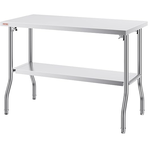 VEVOR Stainless Steel Foldable Work Table, 48 * 24 Inch Heavy Duty Food Outdoor Double Layer Stainless Steel Worktable for Commercial Kitchen Restaurant | For Commercial, Kitchen, Restaurant, Indoor and Outdoor Use, Polished Finish, Heavy Duty, Quick-F... - Image 9