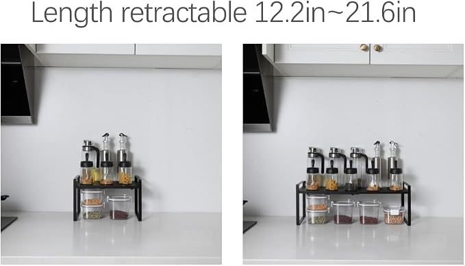 Expandable Cabinet Shelf Organizer Riser for Kitchen Pantry Cupboard Under Sink Countertop (black, 8.2’’D * 12.2-21.6’’W * 7.7’’H) - Image 5
